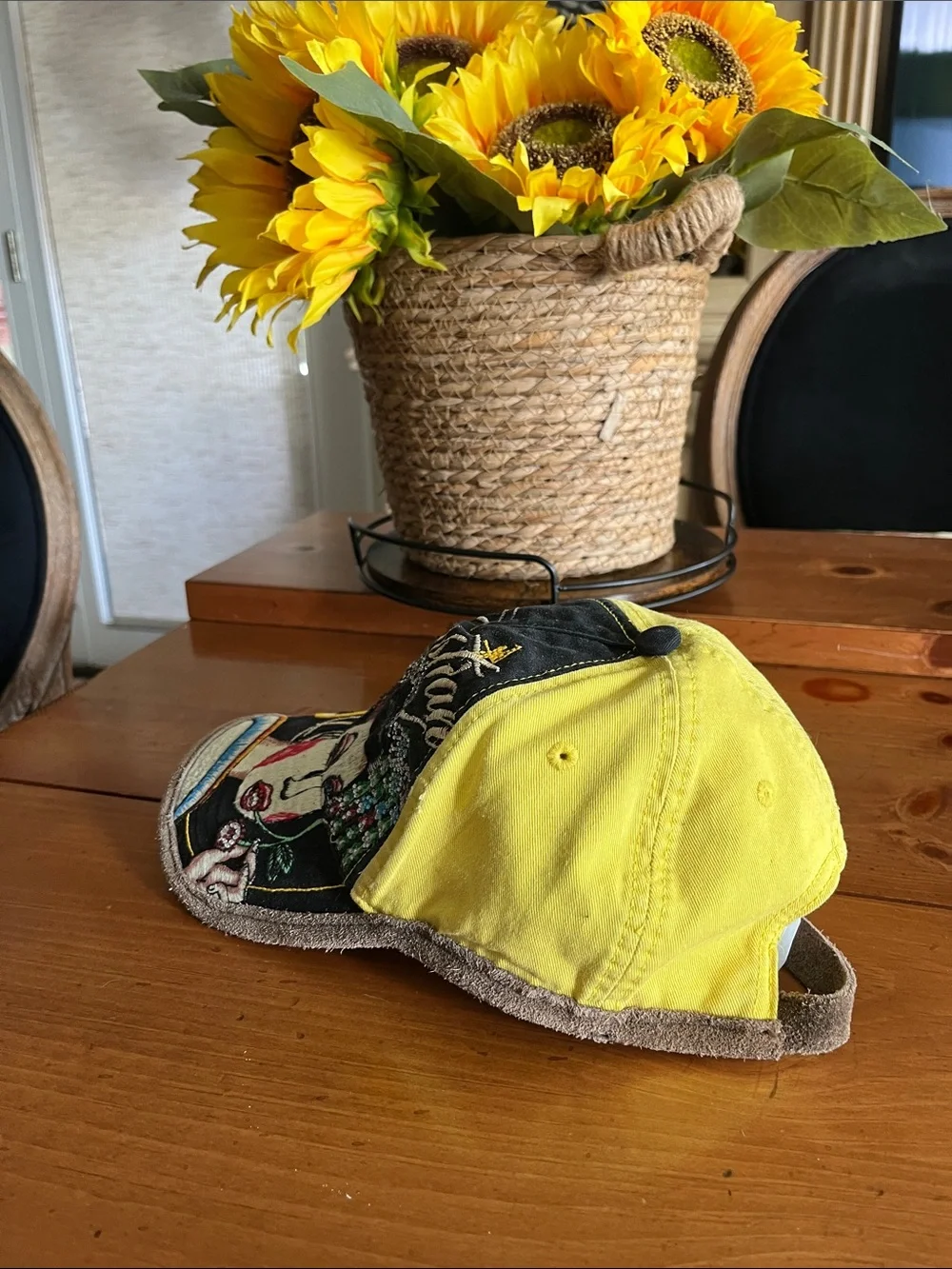 Christian Audigier Yellow and Black Embroidered Graphic Baseball Cap